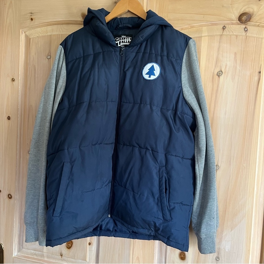 GRAVITY FALLS Jacket Puffy Zip Navy Puffer VEST Hoodie XL Dipper Pines Disney​